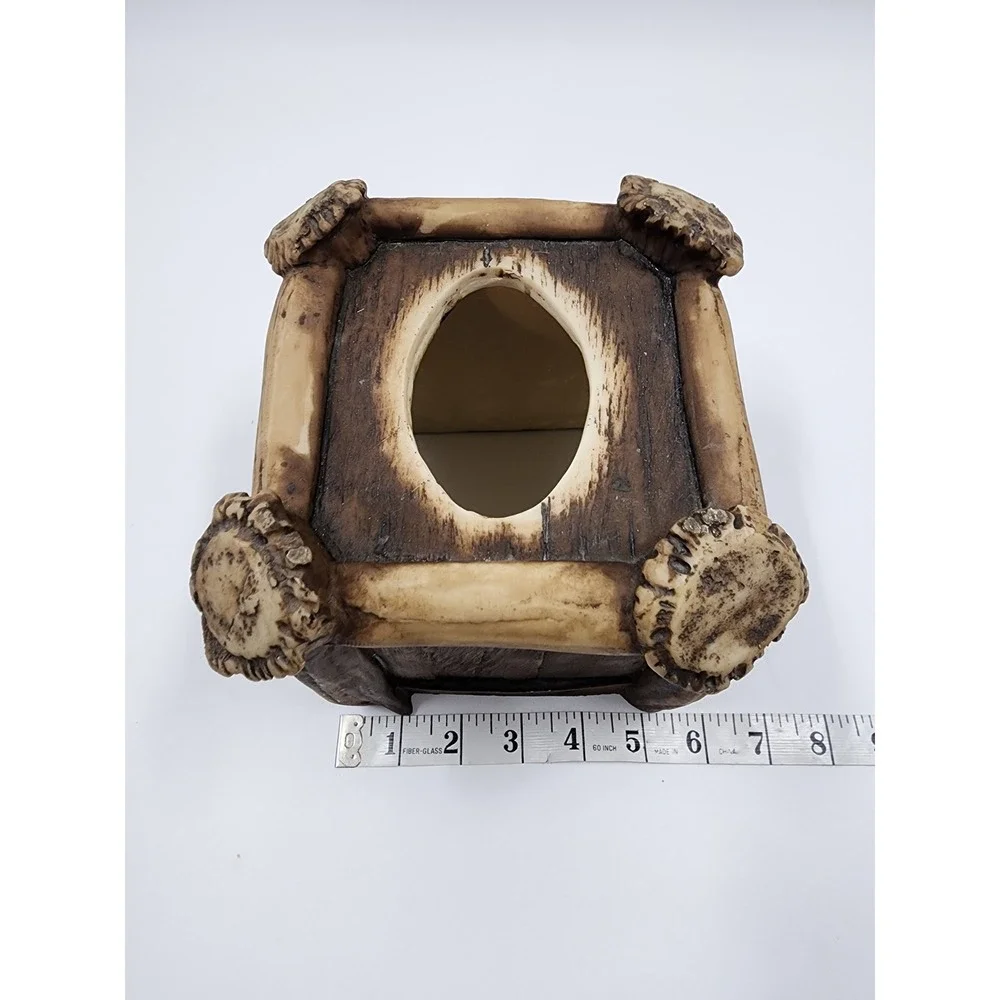Rustic Faux Antler Tissue Box Cover Square Lodge Cabin Decor Resin Brown 6x6